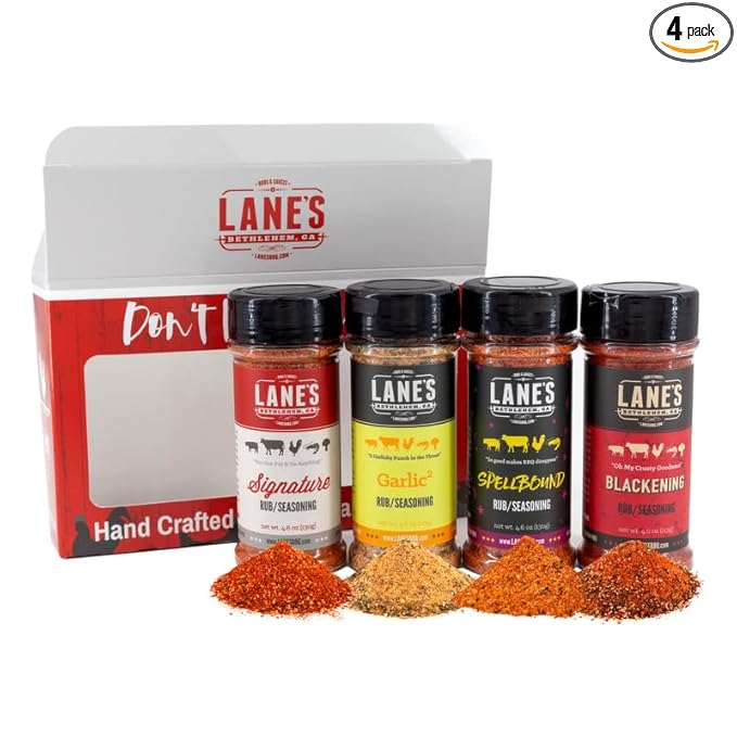 Lane's Don't Be A Chicken Gift Set, All-Natural 4 Rubs Gift Set of Blackened Seasoning, Garlic Powder Seasoning, Spellbound Pork & Signature BBQ Rub