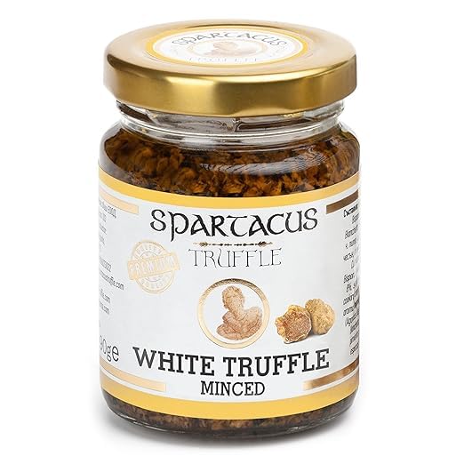 Spartacus White Truffle, Chopped, Preserved in Extra Virgin Olive Oil, The Perfect Gourmet Seasoning for Pizza, Pasta, Salads, Potatoes (3.17 oz)