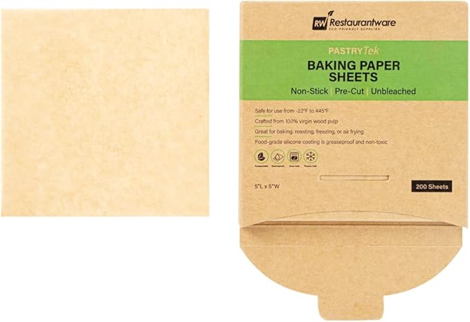 Restaurantware Pastry Tek 5 x 5 Inch Parchment Paper Sheets 1000 Greaseproof Baking Sheets For Oven - Pre-cut Double-Sided Silicone Coating Unbleached Paper Nonstick Baking Sheets Reusable