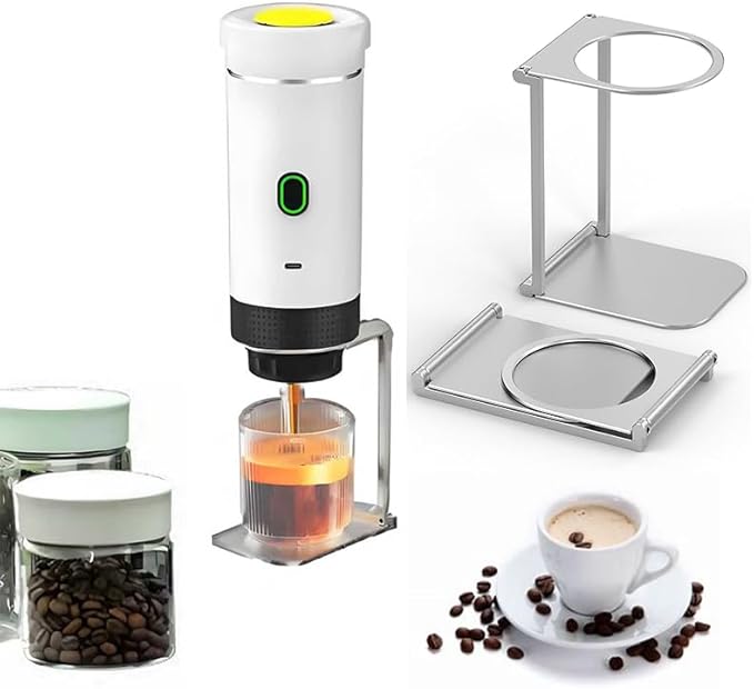 Portable dual-function coffee machine - fully automatic coffee maker with a built-in heating function for electric capsule coffee machine. Suitable for outdoor, vehicle-mounted and home use. (白色)