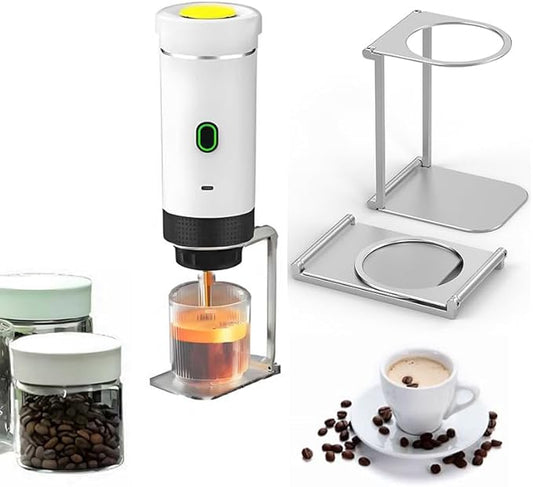 Portable dual-function coffee machine - fully automatic coffee maker with a built-in heating function for electric capsule coffee machine. Suitable for outdoor, vehicle-mounted and home use. (白色)