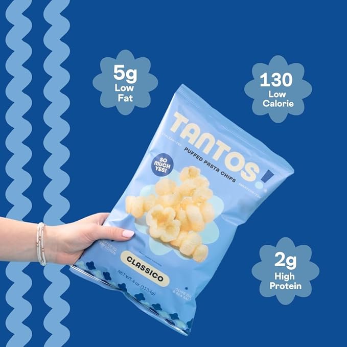 Tantos! Puffed Pasta Chips ??Healthy Pasta Snack by Top Chef Joe Sasto ??Plant-Based, Low Calorie, Crunchy Chips ??Variety Pack ??Marinara, Pesto, Cacio e Pepe, Classico ??Gourmet Bold Flavors (1 oz 8 Pack, Classico)
