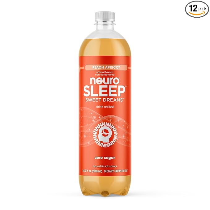 neuroSLEEP | Peach Apricot | Functional Beverage for Restful Sleep, Non-Carbonated, Vegan & Zero Sugar, 16.9 Fl Oz (Pack of 12)