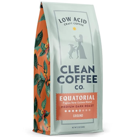 Clean Coffee Co. - Low Acid Medium-Dark Roast, Tested for Molds and Toxins, Papua New Guinea Blend, Notes of Milk Chocolate and Roasted Almonds (Ground, 12 oz Bag)