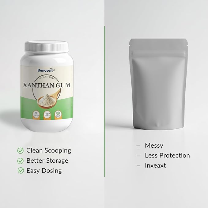 Benosen Xanthan Gum Powder 12 oz ??Food-Grade Thickener & Stabilizer for Gluten-Free Keto Baking ??Sauces Dressings Gravies ??Pure Vegan Hydrocolloid ??Resealable Jar