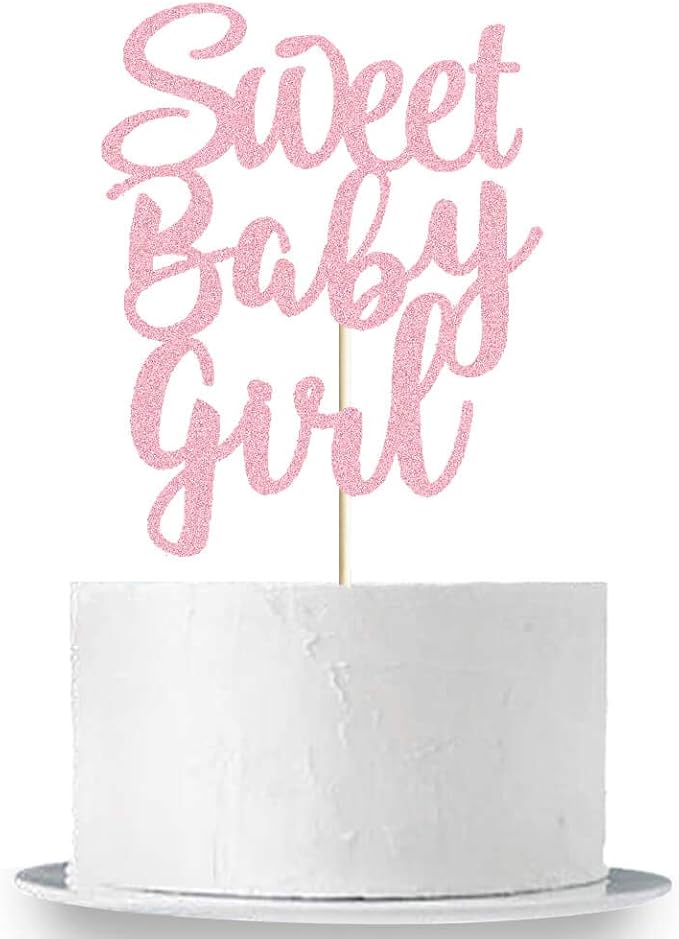 Sweet Baby Girl Cake Topper Rose Gold Glitter Girl Newborn Gender Reveal Cake Decor Cheers to Baby Show/Baby One Month/Hundred Days/Girl 1st Birthday Party Cake Supplies Decorations