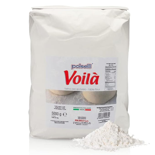 Voila, Table and Dusting Flour, Soft Wheat, Pizza, Baking, Pasta, Italy, Spolvero, All Natural, Non GMO, Not Bleached(5 kg) 11 lbs Polselli