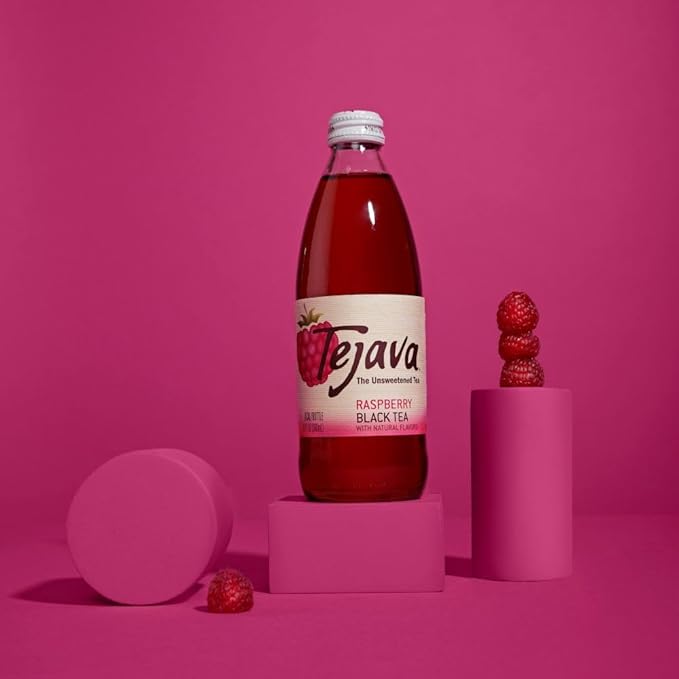 Tejava Raspberry Black Iced Tea, 4 Pack, 12oz Glass Bottles, Unsweetened, Non-GMO, Kosher, No Sugar or Sweeteners, No calories, No Preservatives, Brewed in Small Batches