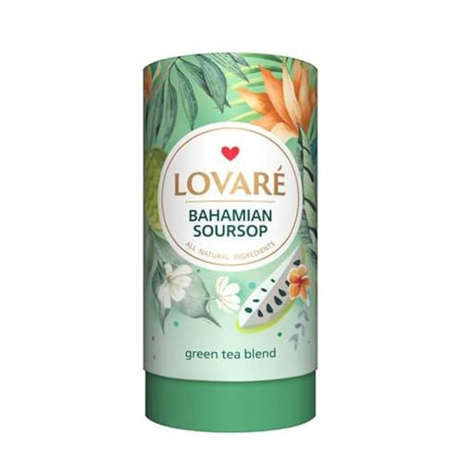 LOVARE Bahamian Soursop Loose Leaf Tea 80 g - Made in Ukraine ??Green tea, Soursop, and Orange Blossom - Gift Box with 15 Paper Filters ??Easy to Brew tea Blend
