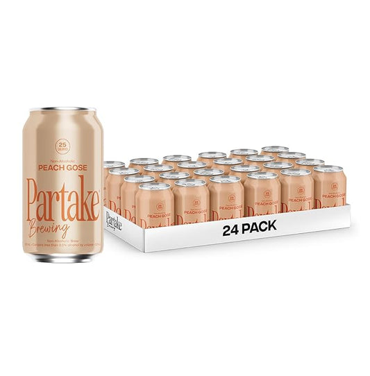 Partake Brewing Craft Non-Alcoholic Beer, Peach Gose 24 Pack x 12 Fl Oz Cans - Low-Calorie, Low-Carb, No Sugar, Award-Winning Taste, Natural Ingredients - Great Tasting Beer Without the Empty Calories