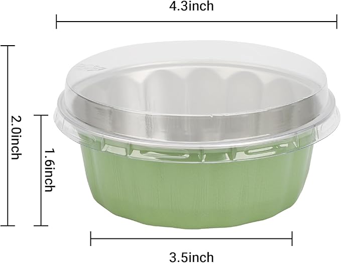 Beasea Disposable Ramekins 8oz, 100 Pack Pea Green Aluminum Foil Cups with Lids, Disposable Creme Brulee Muffin Cupcake Baking Cup Mini Pudding Cups for Party Wedding Birthday