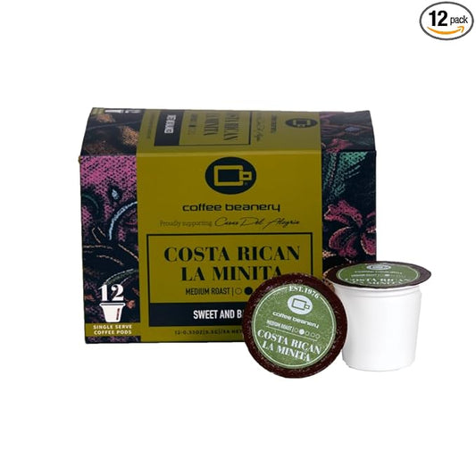 Costa Rican La Minita Coffee Pods by Coffee Beanery | 12ct Specialty Coffee Pods Medium Roast Coffee Pod
