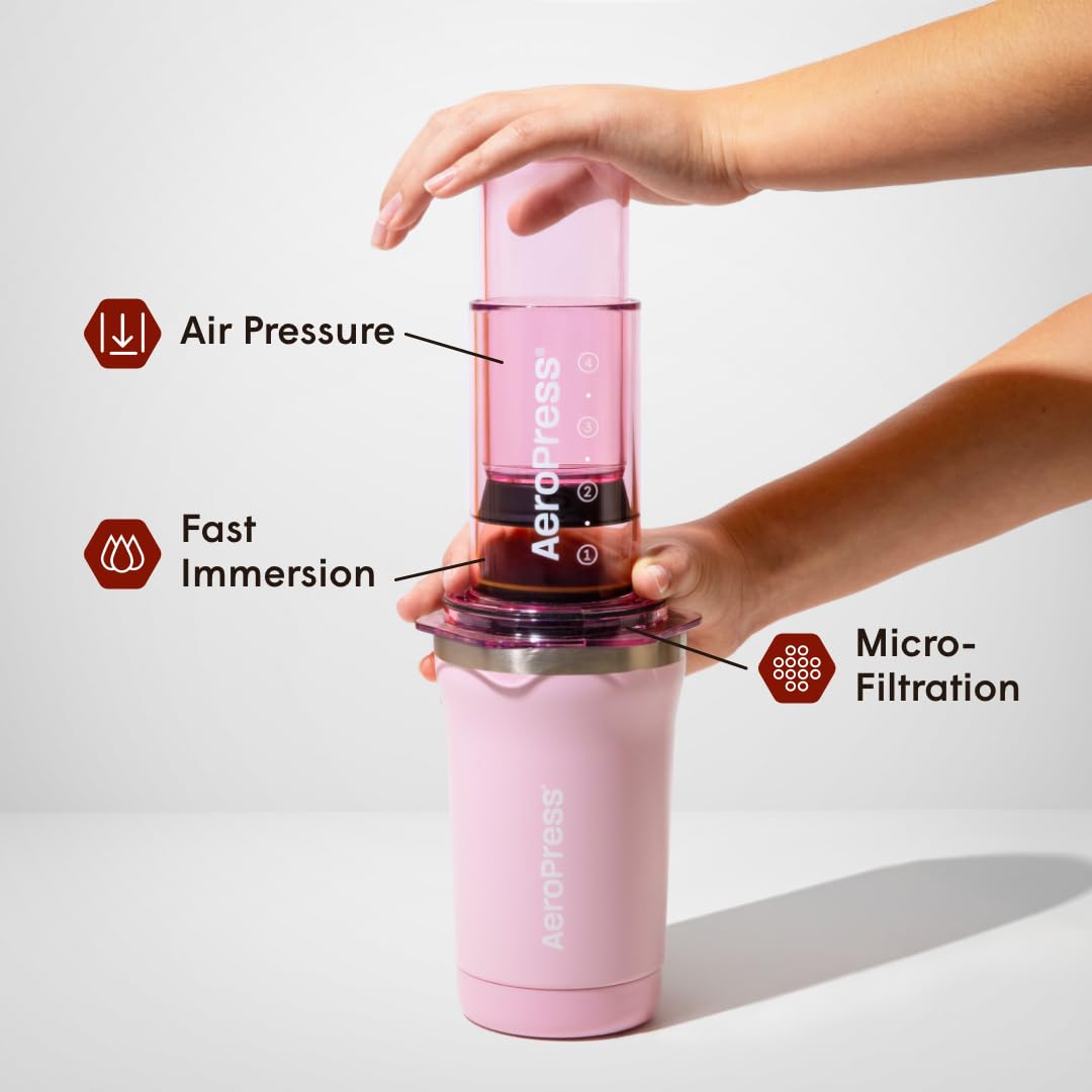 AeroPress Go Plus Portable Coffee Maker Kit, Pink