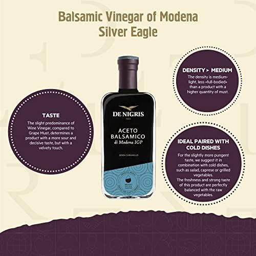 De Nigris Balsamic Vinegar Of Modena Excellence Line - Silver Eagle (45% Grape Must) 8,5 Oz (250ml) | Balsamic Vinegar From Modena Italy, Strong And Velvety Taste, Aged