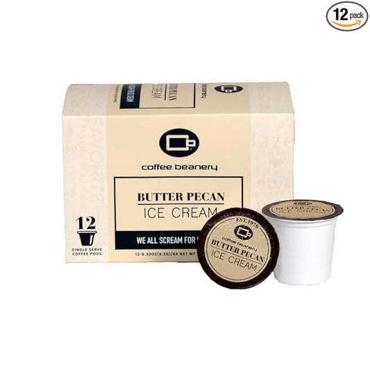 Coffee Beanery Butter Pecan Ice Cream Coffee Pods | 12ct Flavored Medium Roast | 100% Specialty Arabica | Gourmet