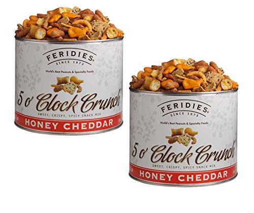 FERIDIES 5 O'Clock Crunch Honey Cheddar Snack Mix- Value 2 Pack - 28oz Vacuum Sealed Tins