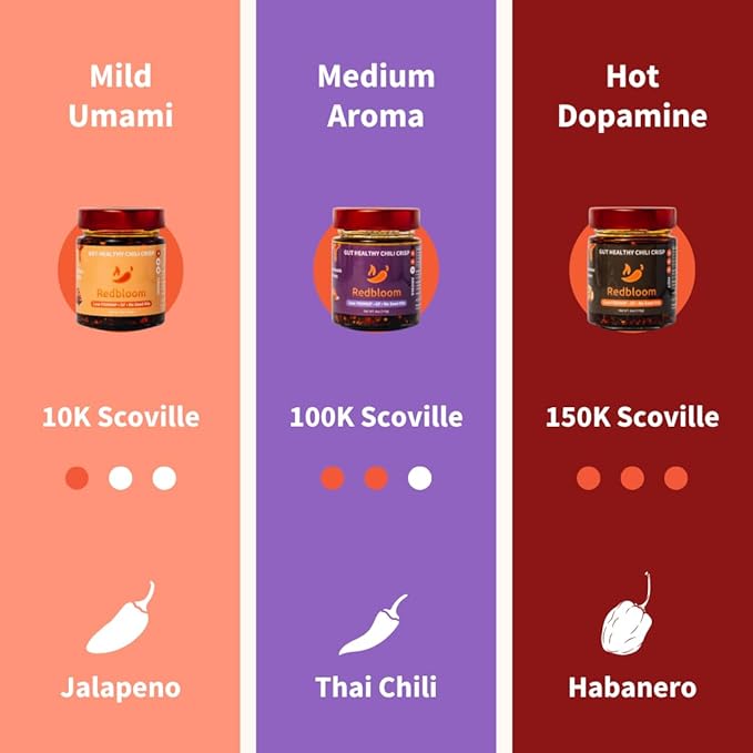 Redbloom Gut-Healthy Chili Crisp - Organic Chili Oil, No Seed Oils, Low-Fodmap, Vegan, Crunchy Hot Sauce, Good on Everything, 18oz (Pack of 3) - Starter Pack