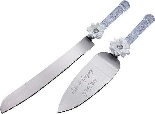 GIFTS INFINITY Personalized Wedding Cake Knife and Server Set Free Engraving - Valentine's, Wedding, Bithday (CH-101WB)