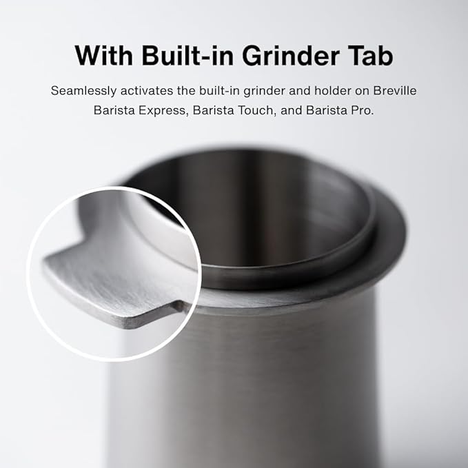 Crema Coffee Products 54mm Dosing Cup | Compatible with Breville Portafilters etc | Durable 100% Stainless Steel | Built-In Grinder Tab for Easy Transfer | Sleek, Mess-Free Design | White Finish