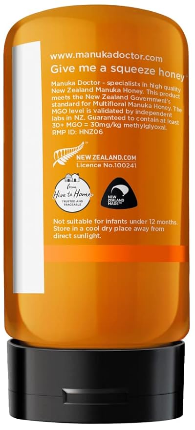 MANUKA DOCTOR - MGO 30+ SQUEEZY Manuka Honey Multifloral, 100% Pure New Zealand Honey. Certified. Guaranteed. RAW. Non-GMO (10.58 oz)