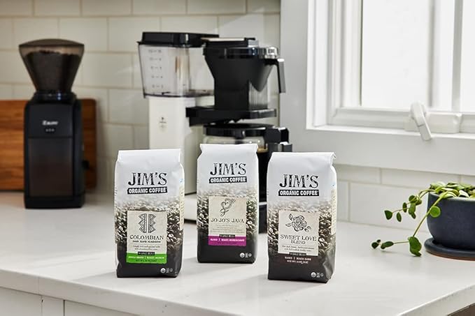 Jim?™s Organic Coffee ??Sweet Love Blend ??Ground - Dark Roast, Bold 11 oz Bag - Certified Organic, Regeneratively Grown, Ethically Traded, Shade Grown Coffee