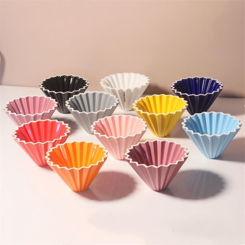Goodening Ceramic Coffee Dripper Pour Over Coffee Maker with Wood Stand Elegant Flower Shape Filter