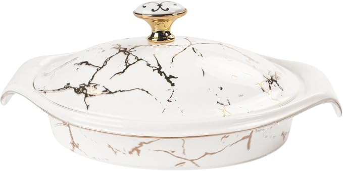 8" x 5" Ceramic Casserole Dish with Lid, 15 Ounce Serving Soup Tureen,Chafing Dish for Buffet, Family Food Tray, Catering Casserole for Party, Oven, microwave and dishwasher safe
