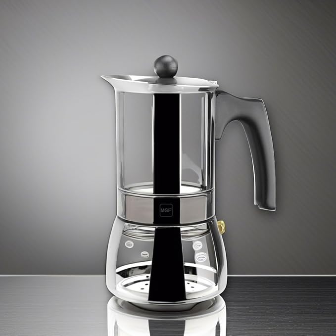MAGEFESA Genova Stovetop Espresso Maker, 6 Cups/10 oz, 18/10 Stainless Steel Moka Pot, Italian Greca Coffee Maker, Suitable for Induction