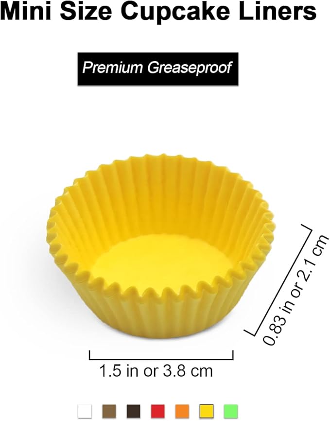 Greaseproof Mini Cupcake Liners, Premium Paper Baking Cups for Party Celebration,(Yellow, 300-count)