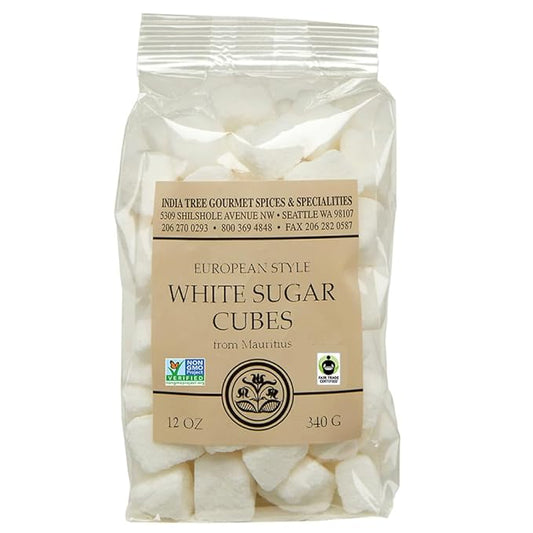India Tree White Sugar Cubes Mauritius 12 oz Bag ??Pure Cane Non-GMO Raw Sweetener for Coffee Tea Baking Espresso Beverages Desserts Entertaining Cooking