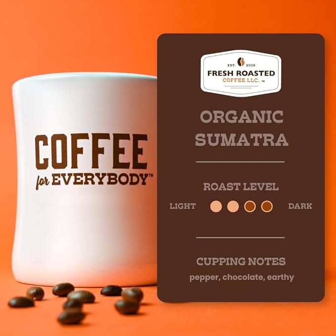 Fresh Roasted Coffee, Organic Sumatra | 100% Single Origin, USDA Organic, Kosher | Medium Roast 5 lb (80 oz) Whole Bean