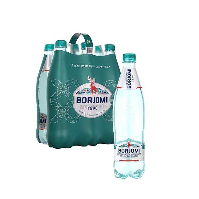 BORJOMI Sparkling Mineral Water, Bottled from Georgian Volcanic Springs, Naturally Carbonated, Plain, Unflavored, Plastic Bottles, 25.3 fl oz, 6 Pack