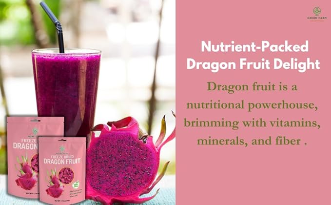 NOKKI FARM Freeze Dried Dragon Fruit - Healthy & Exotic Tropical Superfood Snacks, No Added Sugar or Preservatives, Kid-Approved, Shelf-Stable & Portable for On-The-Go Snacking - 1.76 Oz