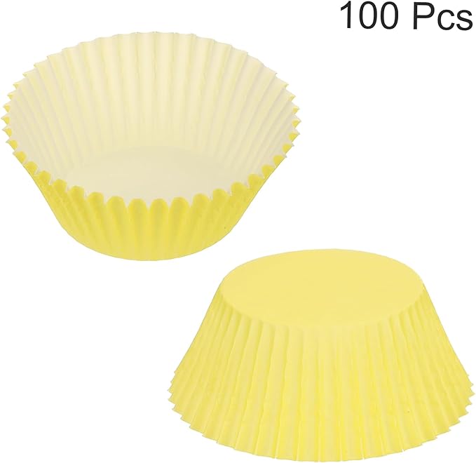 uxcell 100 Pcs Cupcake Liners, Muffins Paper Baking Cups Wrappers Standard Greaseproof for Baking Cupcake Wrapper, Yellow