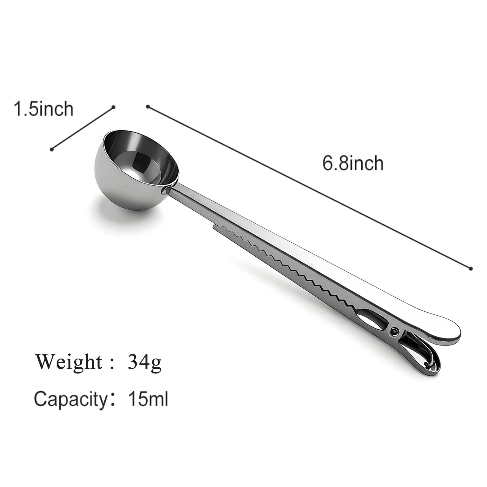 Coffee Scoop Spoon with Bag Clip, Silver, 2 Pcs, 1 Tbsp, 15ML