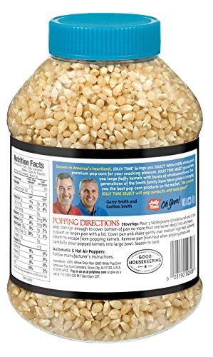 Jolly Time Popcorn Kernels, Gourmet Popping Corn for Air Popper Machine or Stovetop, Select White Pop Corn, 30 Ounce (Pack of 6)