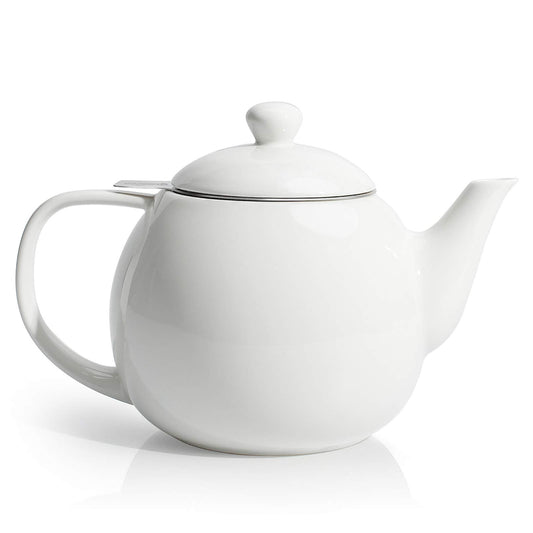 Sweese Porcelain Teapot with Steel Infuser, 27 oz, White