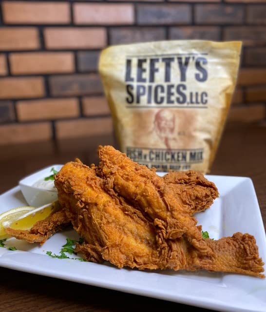 Lefty's Spicy Fish & Chicken Mix | Air Fry and Oven Baked Seasoned Coating Mix for Fish, Chicken, Pork Chops, Shrimp and Vegetables | 16 oz.