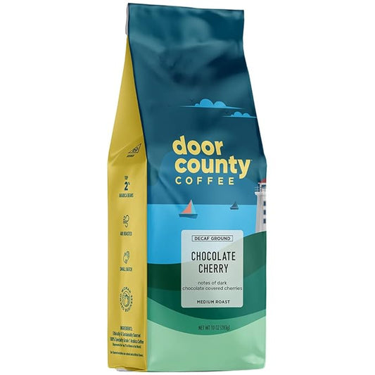 Door County Chocolate Cherry Decaf - Ground, Medium Roast - 100% Arabica - Flavored Coffee, 10oz Bag