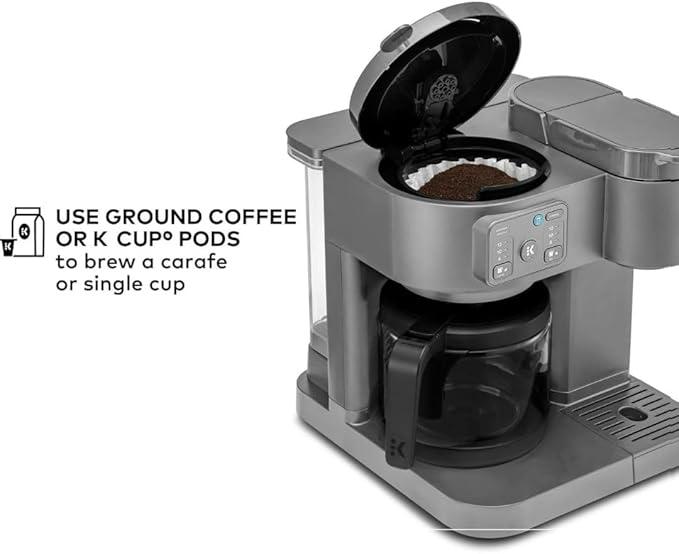 2-in-1 Hot & Iced Coffee Maker for Pods & Grounds ??12-Cup Glass Carafe & Single-Serve Brewer, 72oz Reservoir, Strong Brew, Extra Hot, Brew Over Ice, MultiStream Tech, Compact Design (Gray)