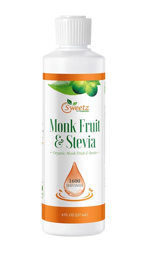 Monk Fruit & Stevia Liquid Sweetener Drops - Natural Sweeteners & Sugar Alternatives - Delicious Blend with No Bitter Aftertaste - Concentrated Sweetener Liquid Drops Extract ??8 FL OZ (1600 Servings)
