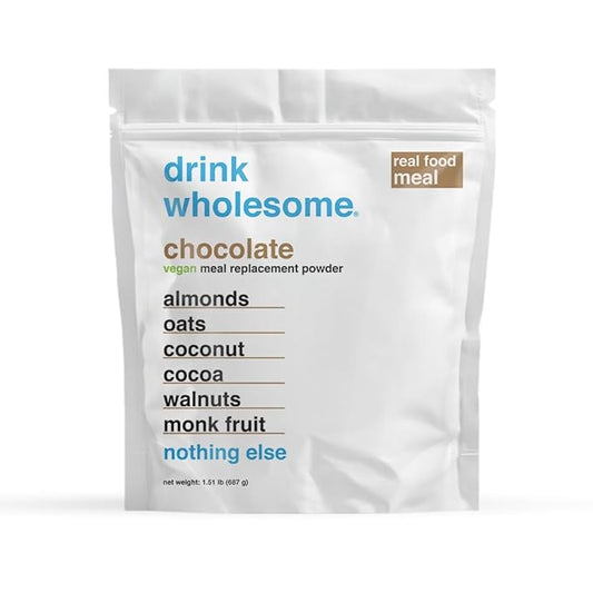 Drink Wholesome Vegan Chocolate Meal Replacement Powder | for Sensitive Stomachs | Additive & Dairy Free | No Artificial Sweeteners | No Bloating, Farts or Gas | No Constipation or Diarrhea