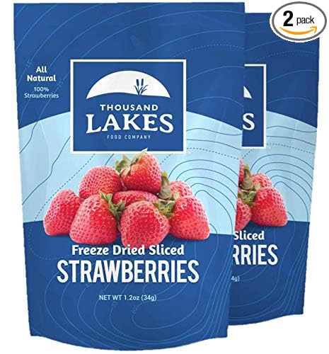 Thousand Lakes Freeze Dried Fruit - Strawberries 2-pack 1.2 ounces (2.4 ounces total) | No Sugar Added | 100% Sliced Strawberries