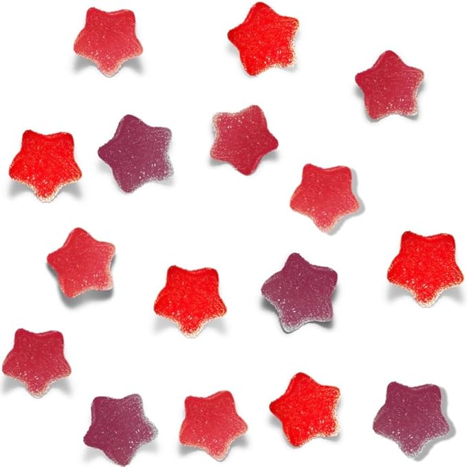 VIBES Strawberry Glow Fruity Stars - Healthy Gluten-Free & Vegan Fruit Chews - Fruit Snacks for Kids, Teens, & Adults - High Fibre - non-gmo - 2g Sugar - 6 Pouches of 18 Fruit Gummies in Each Box