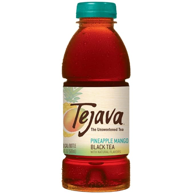 Tejava Pineapple Mango Black Tea, 6 Pack 16.9 oz PET, Unsweetened, Ready-to-Drink Premium Iced Tea