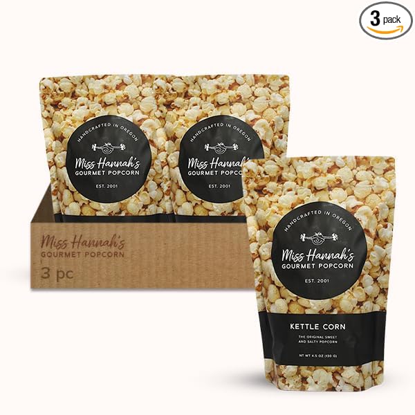 Miss Hannah's Gourmet Kettle Corn - Classic Sweet & Salty Crunchy Popcorn | Vegan, Gluten-Free, Dairy-Free Snack - 16oz (3 Pack)