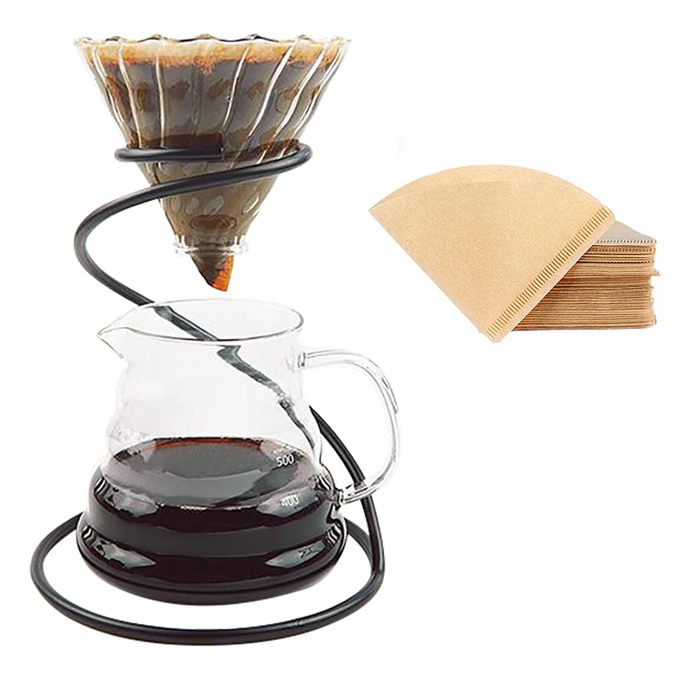 Pour Over Coffee Maker Set – Includes Glass Coffee Dripper, Metal Dripper Stand, Heat Resistance