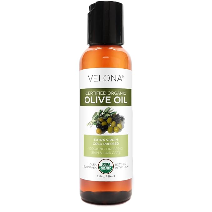 velona USDA Certified Organic Olive Oil - 2 Fl Oz | 100% Pure and Natural Carrier Oil | Extra Virgin, Unrefined, Cold Pressed | Cooking, Dressing, Face, Hair, Body & Skin Care | Use Today - Enjoy Results
