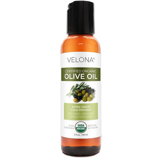 velona USDA Certified Organic Olive Oil - 2 Fl Oz | 100% Pure and Natural Carrier Oil | Extra