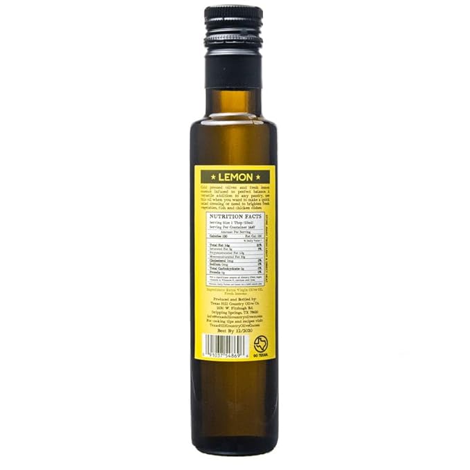 Texas Hill Country Olive Co Lemon Infused Olive Oil - Cold Pressed Gourmet EVOO Olive Oil - Great for Dressing Dipping Marinade - No Artificial Flavors or Added Sugar - Made in Texas (8.5 oz, 2 Pack)
